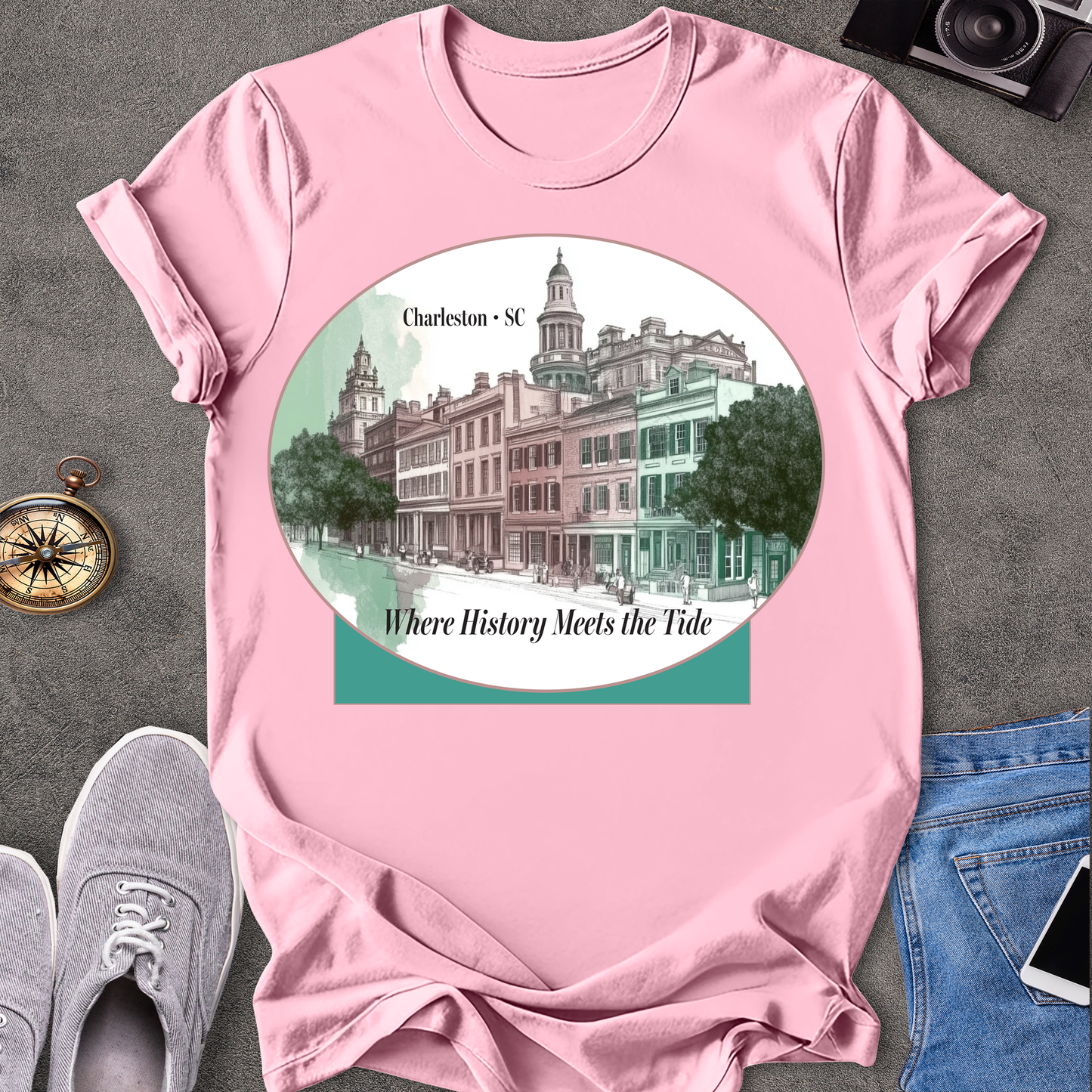 Where History Meets The Tide Charlestown, South Carolina T-Shirt