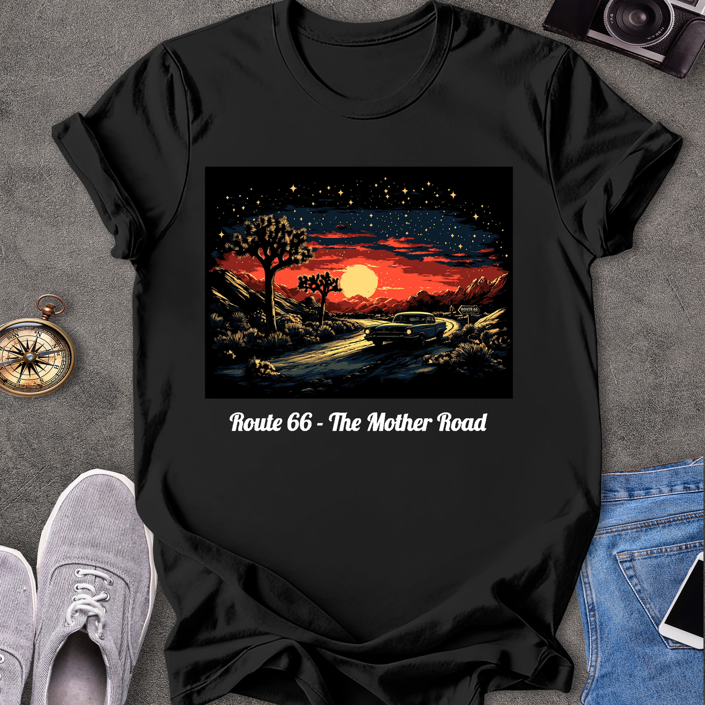 Route 66 - The Mother Road - Dessert Under Starry Skies T-Shirt
