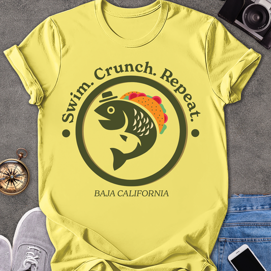 Swim. Crunch. Repeat. Baja California | Unisex Softstyle T-Shirt | Foodie Travel Tee
