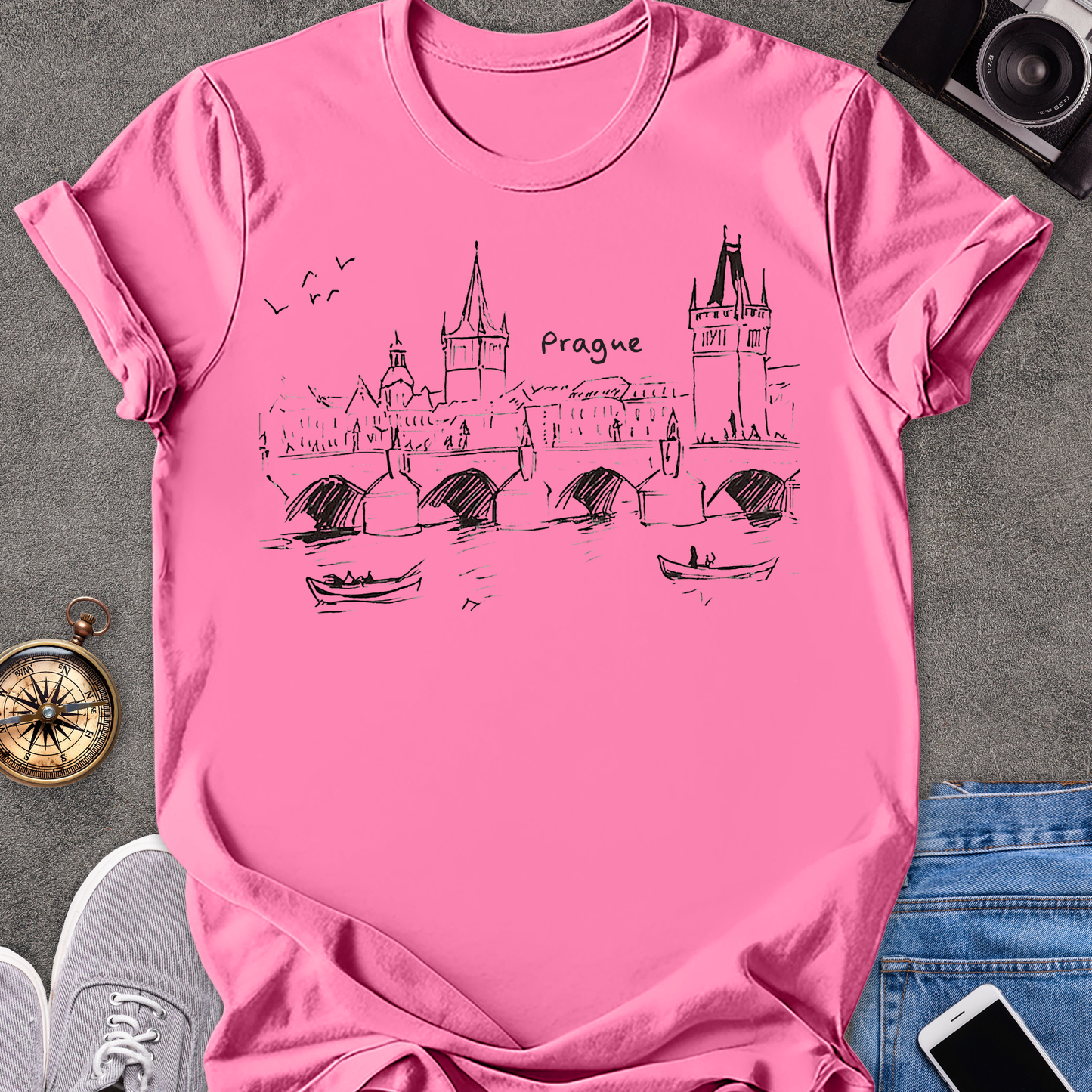 Prague - Charles Bridge Sketch | Unisex Softstyle T-Shirt | Travel Tee