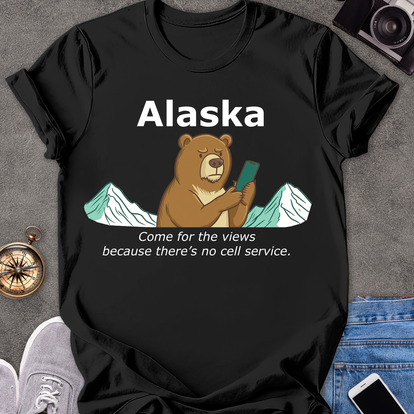 Alaska - Come for the Views Because There's No Cell Service | Unisex Softstyle T-Shirt | Fun Adventure Tee