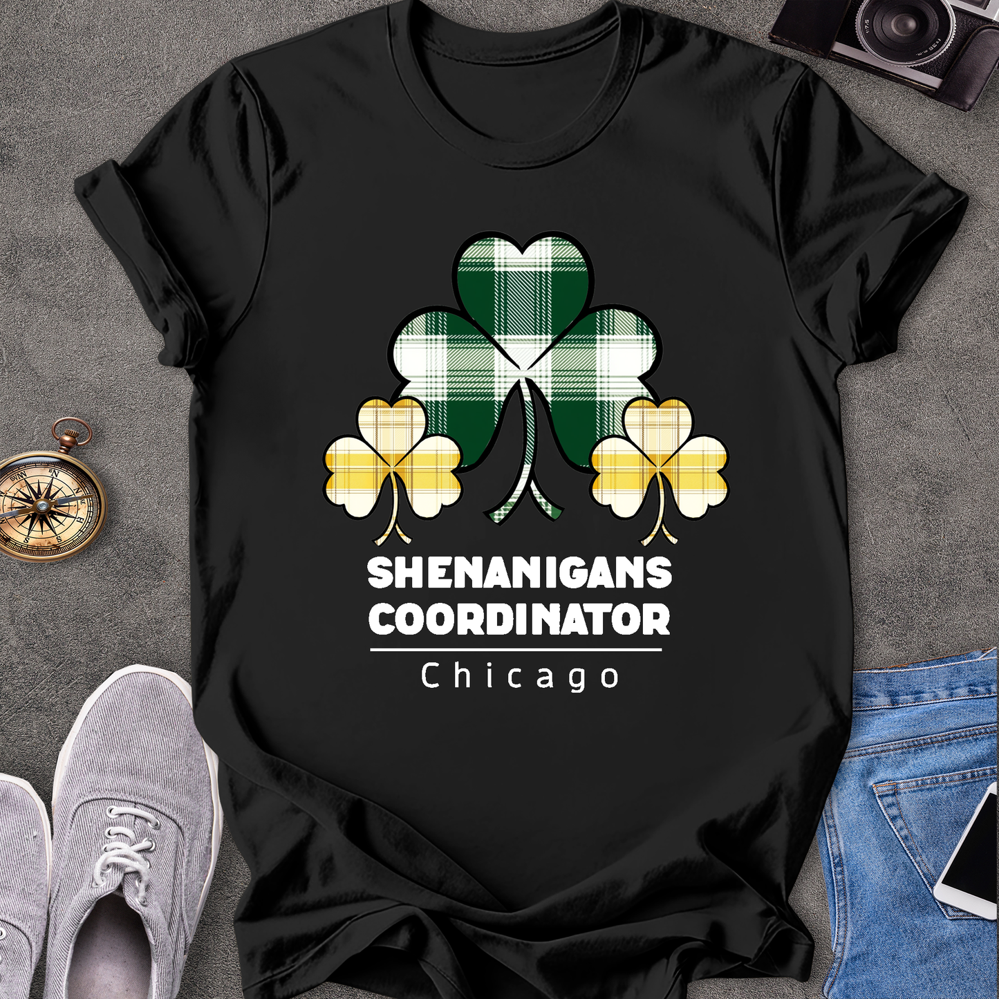 Chicago Shenanigans Coordinator T-Shirt - with yellow and green shamrocks