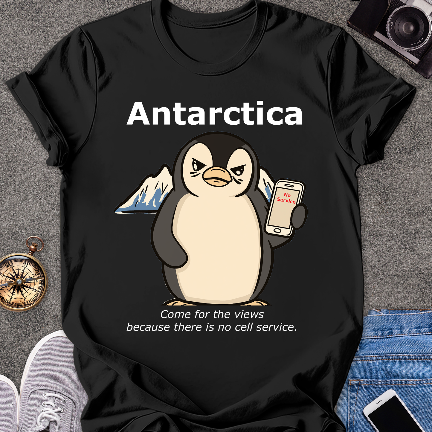 Antartica-Come For The Views Because There Is No Cell Service | Unisex Softstyle T-Shirt | Funny Travel Tee