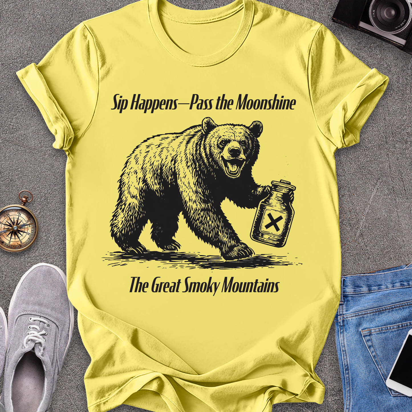 Sip Happens - Pass the Moonshine - The Great Smoky Mountains T-Shirt