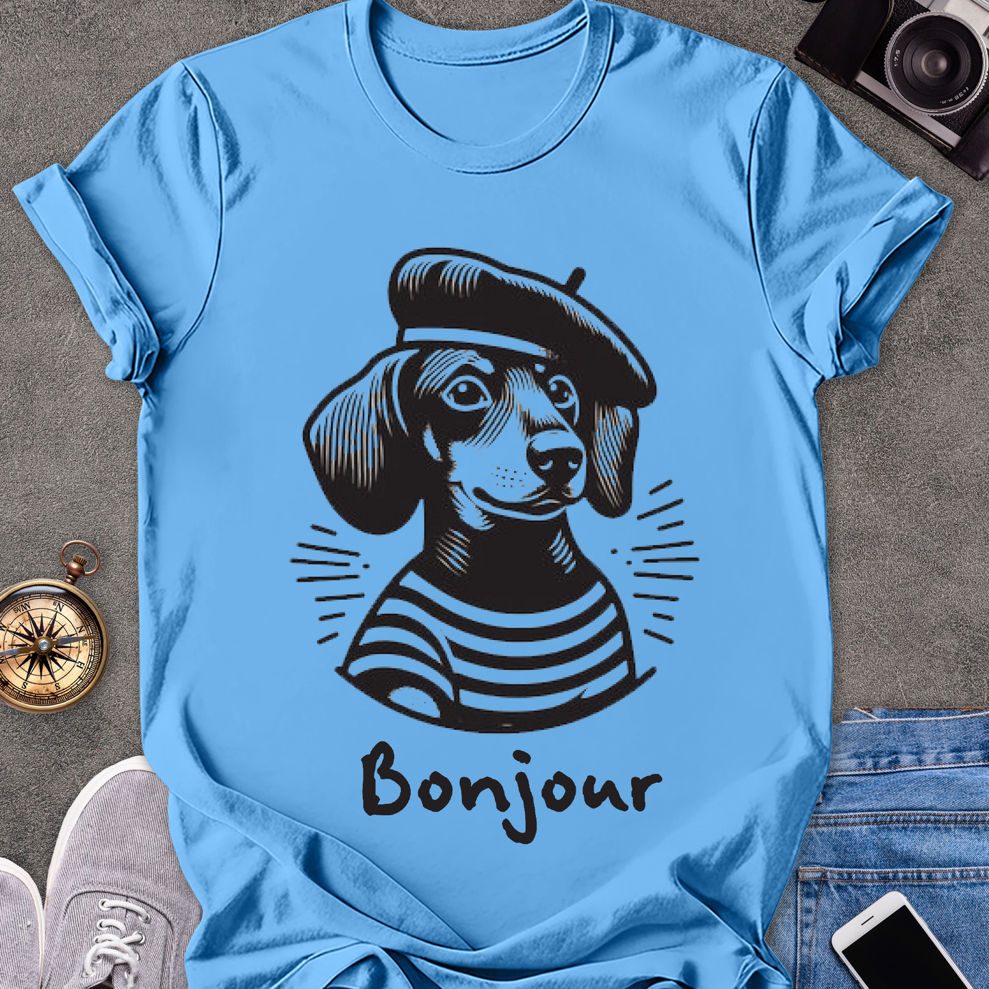 Bonjour | Unisex Softstyle T-Shirt | French Daschshund Travel Tee