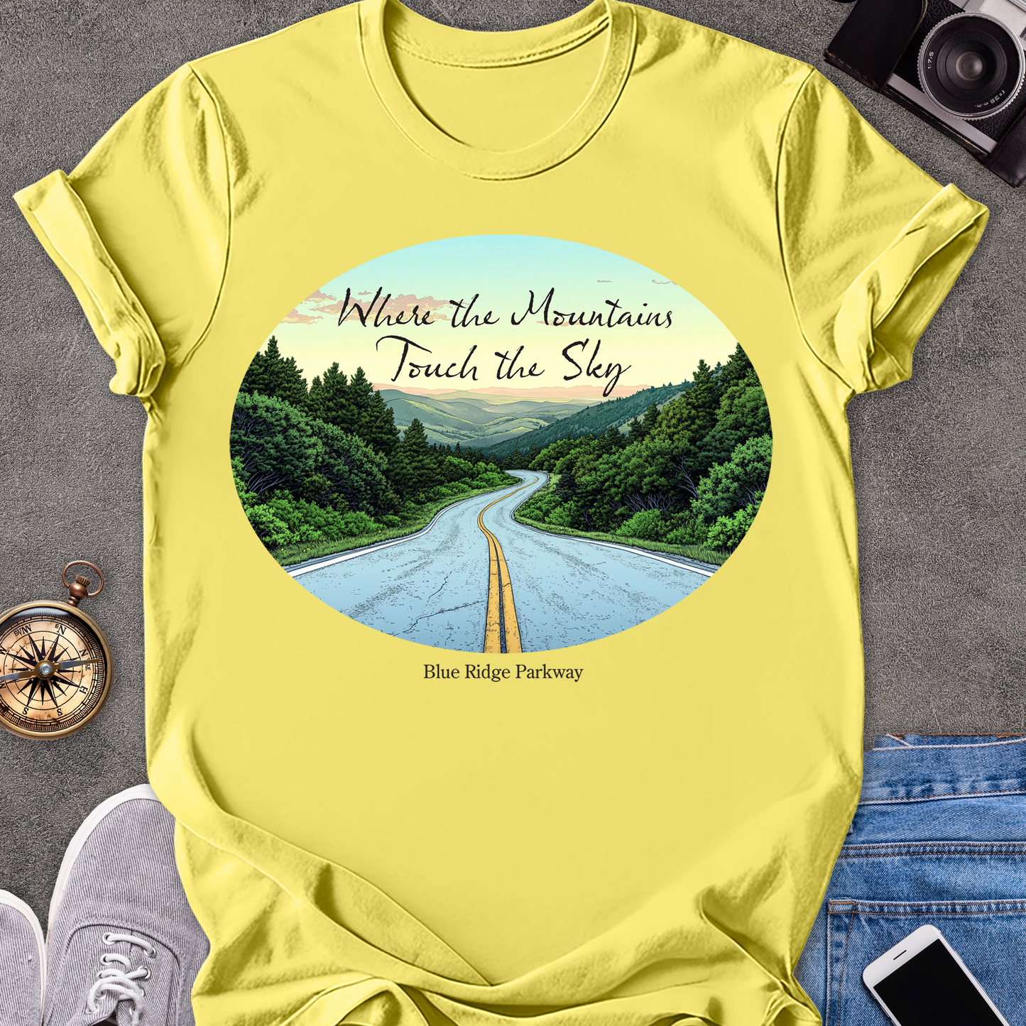 Where The Mountains Touch The Sky - The Blue Ridge Parkway | Unisex Softstyle T-Shirt | Road Trip Tee