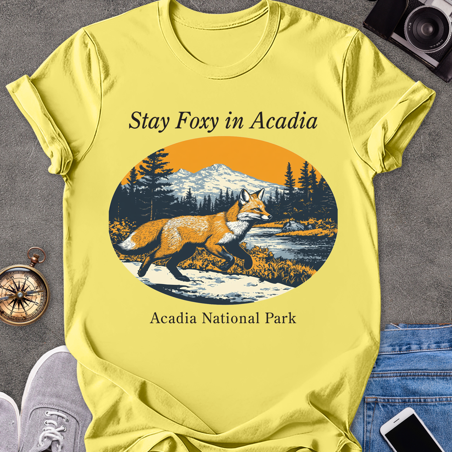 Stay Foxy In Acadia | Unisex Softstyle T-Shirt | Acadia National Park Tee