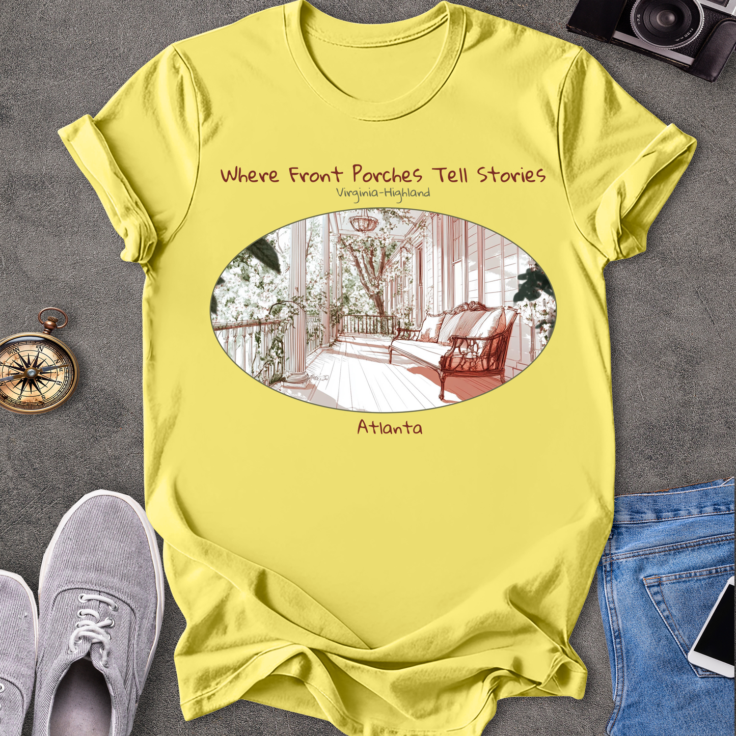 Where Front Porches Tell Stories, Virginia Highland, Atlanta Georgia T-Shirt