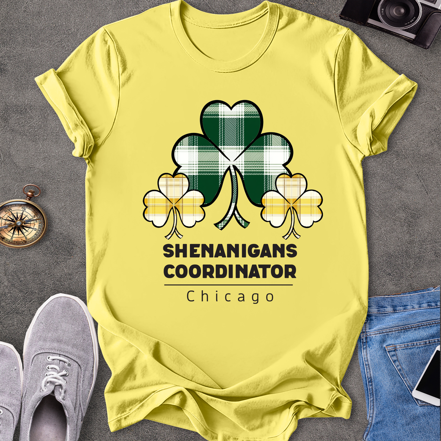 Chicago Shenanigans Coordinator T-Shirt - with yellow and green shamrocks