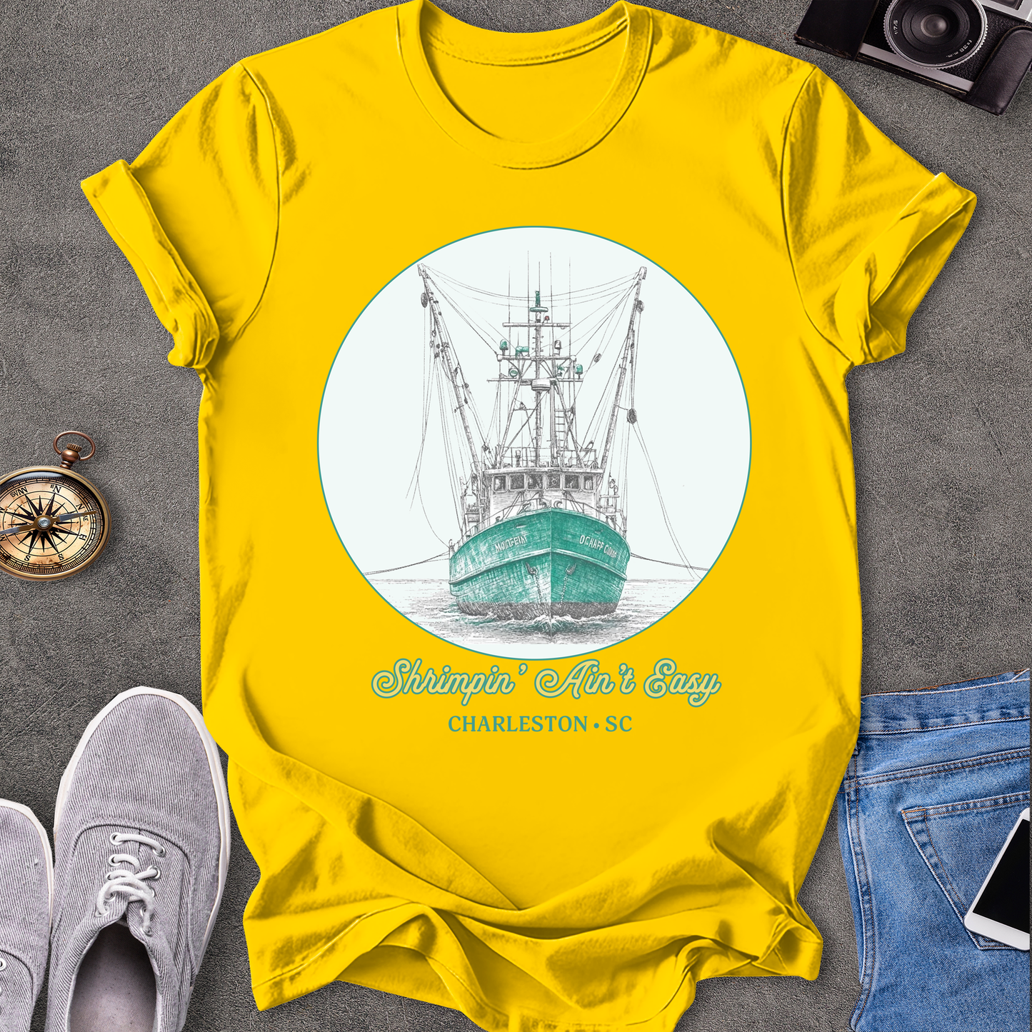 Shrimpin' Ain't Easy Charleston, South Carolina T-Shirt