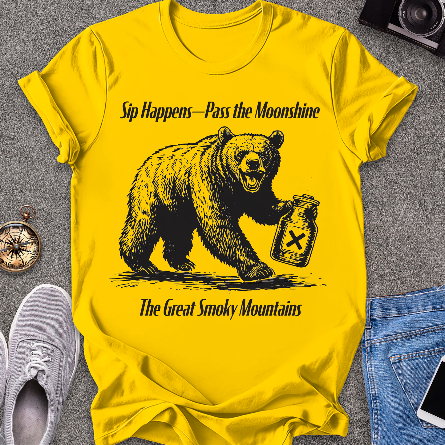 Sip Happens - Pass the Moonshine - The Great Smoky Mountains T-Shirt
