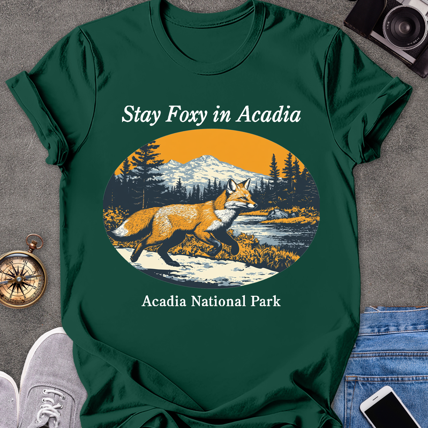 Stay Foxy In Acadia | Unisex Softstyle T-Shirt | Acadia National Park Tee