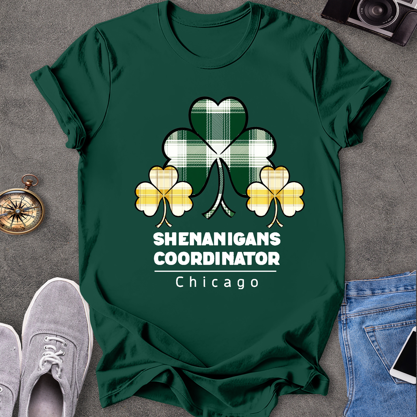 Chicago Shenanigans Coordinator T-Shirt - with yellow and green shamrocks