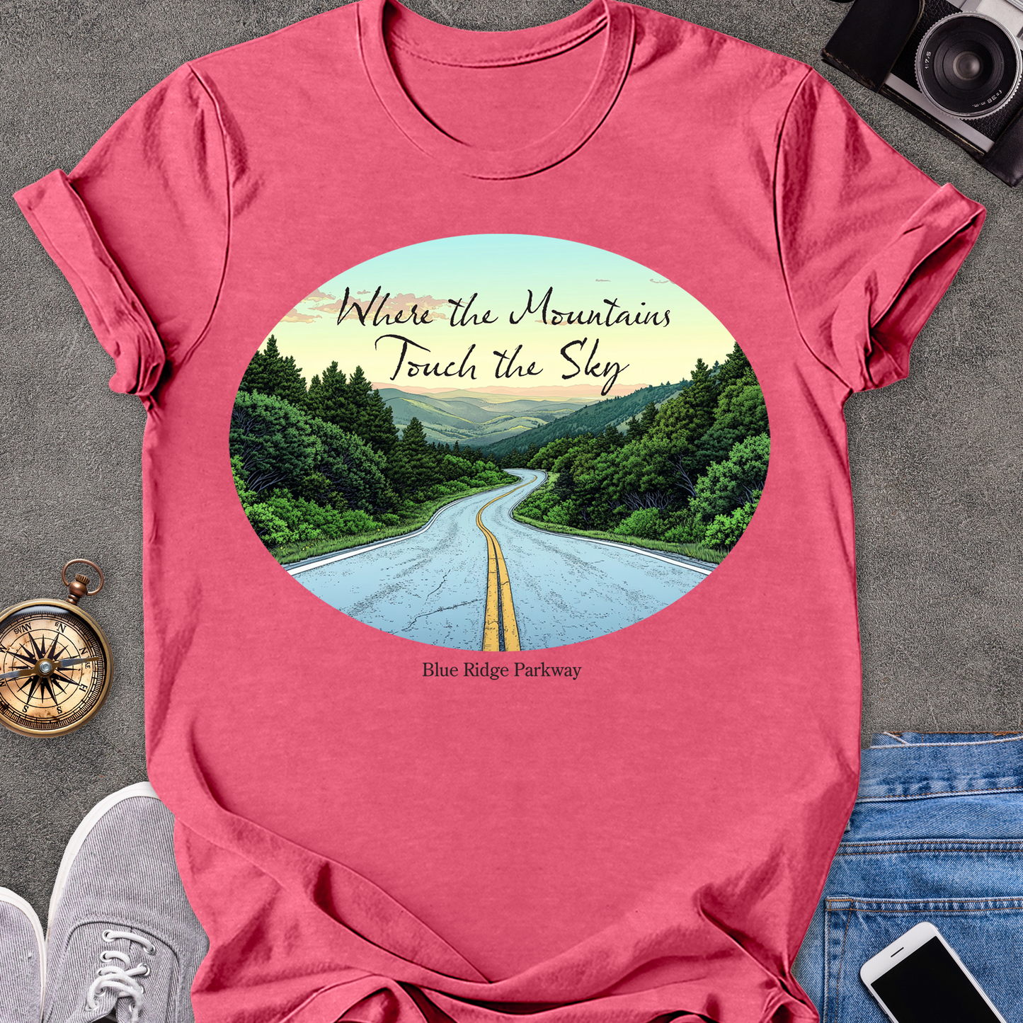 Where The Mountains Touch The Sky - The Blue Ridge Parkway | Unisex Softstyle T-Shirt | Road Trip Tee