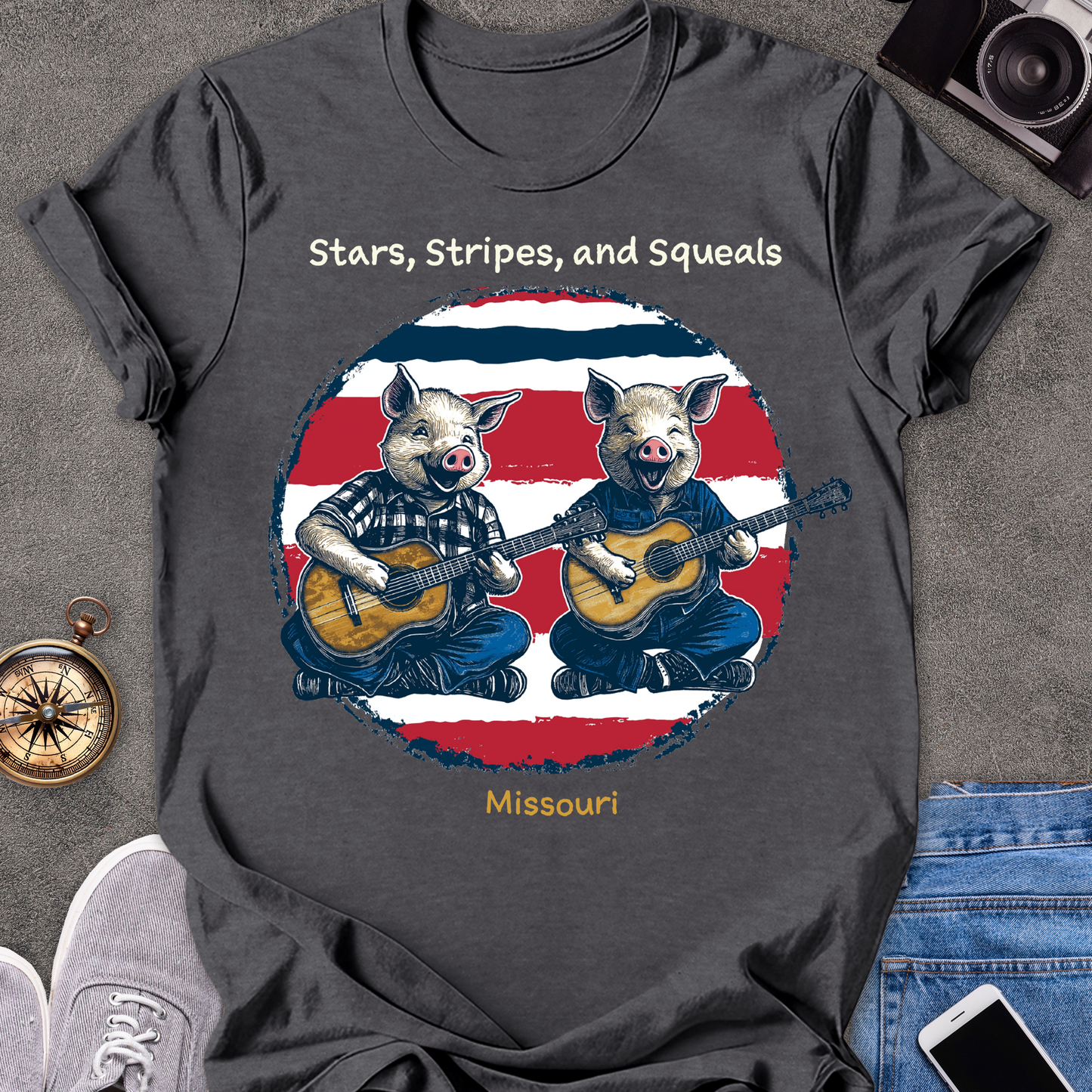 Stars, Stripes, and Squeals - Missouri | Unisex Softstyle T-Shirt | Fun and Casual Country Music Lover Tee