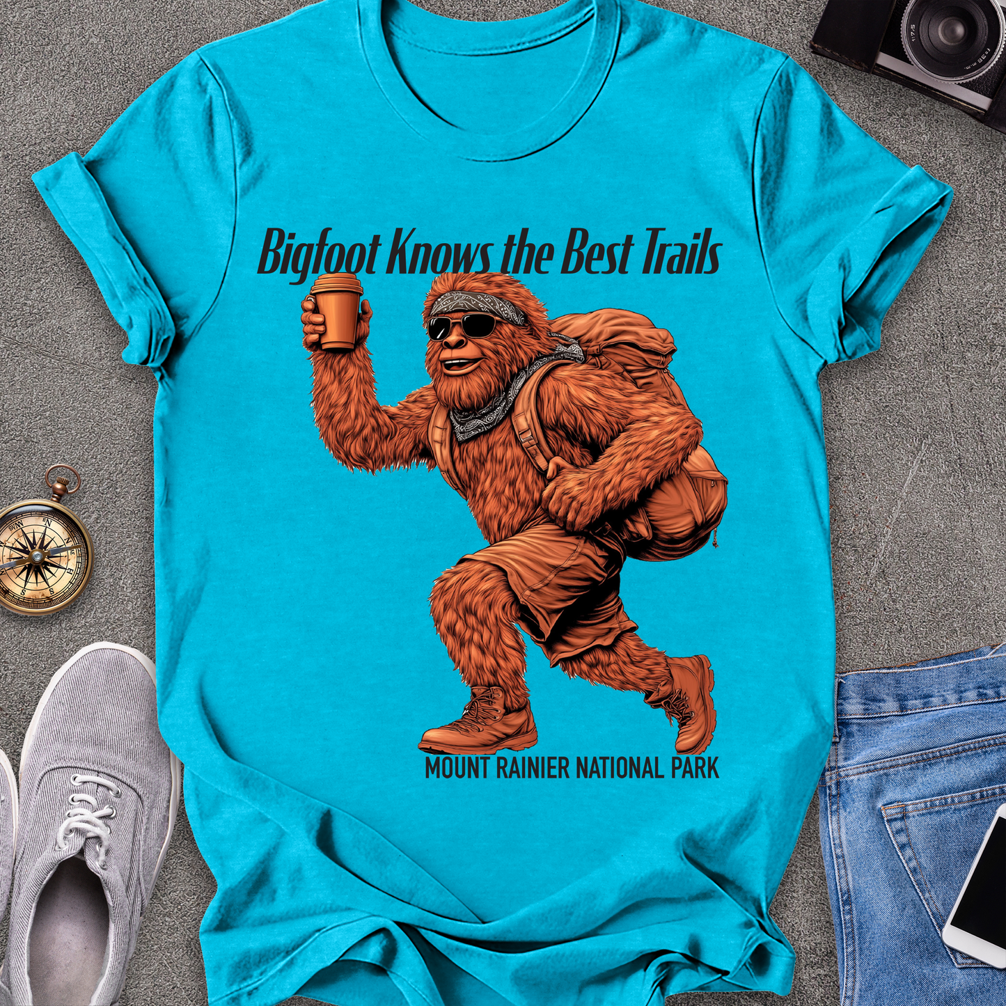Bigfoot Knows The Best Trails - Mount Rainer National Park, Washington State TX T-Shirt