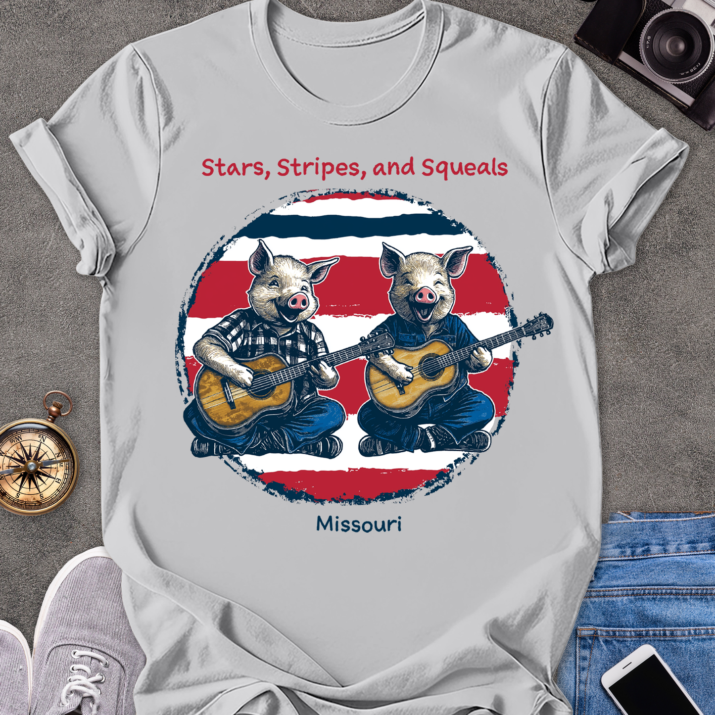 Stars, Stripes, and Squeals - Missouri | Unisex Softstyle T-Shirt | Fun and Casual Country Music Lover Tee