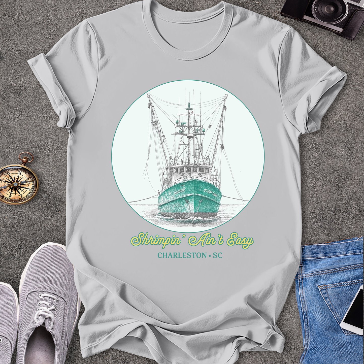 Shrimpin' Ain't Easy Charleston, South Carolina T-Shirt