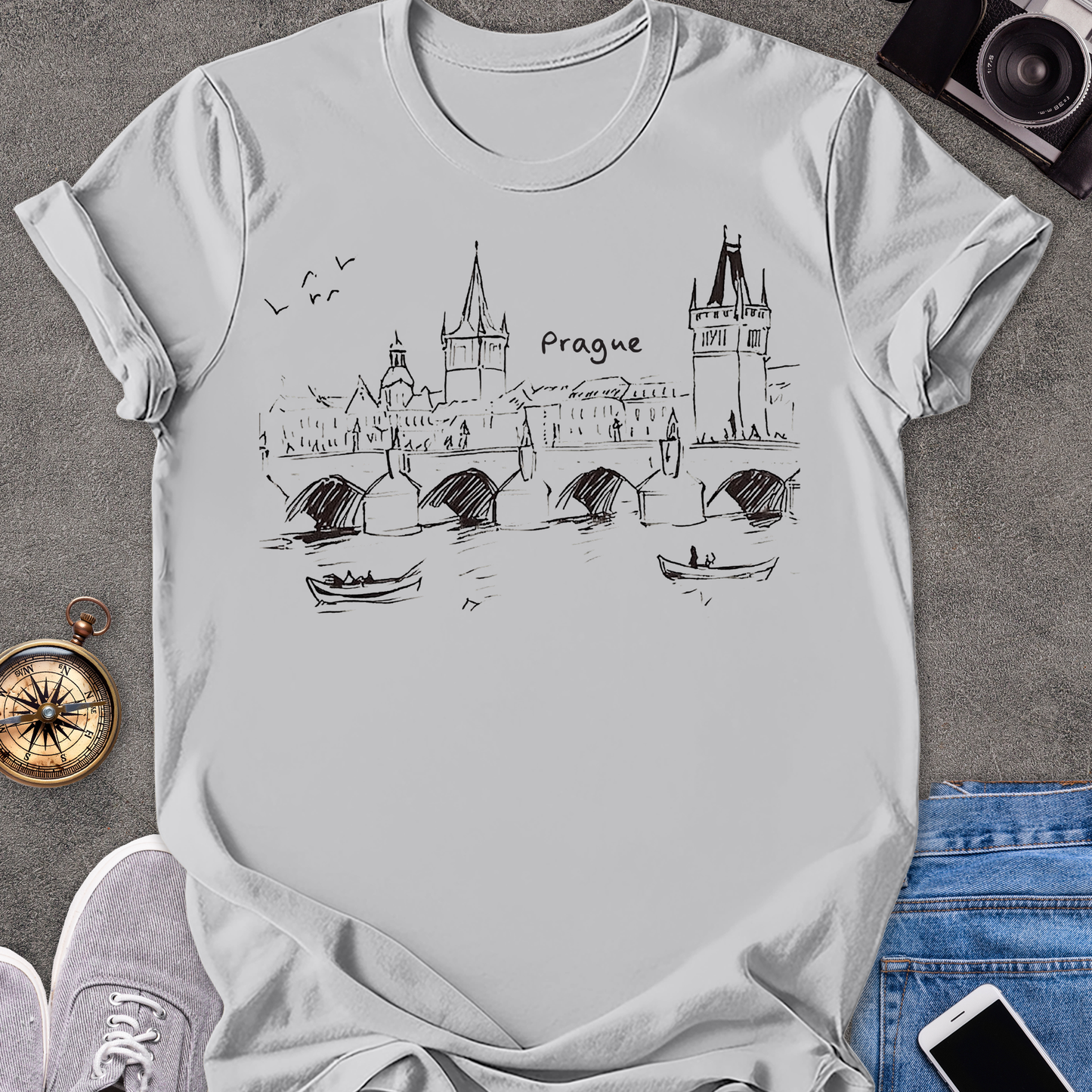 Prague - Charles Bridge Sketch | Unisex Softstyle T-Shirt | Travel Tee