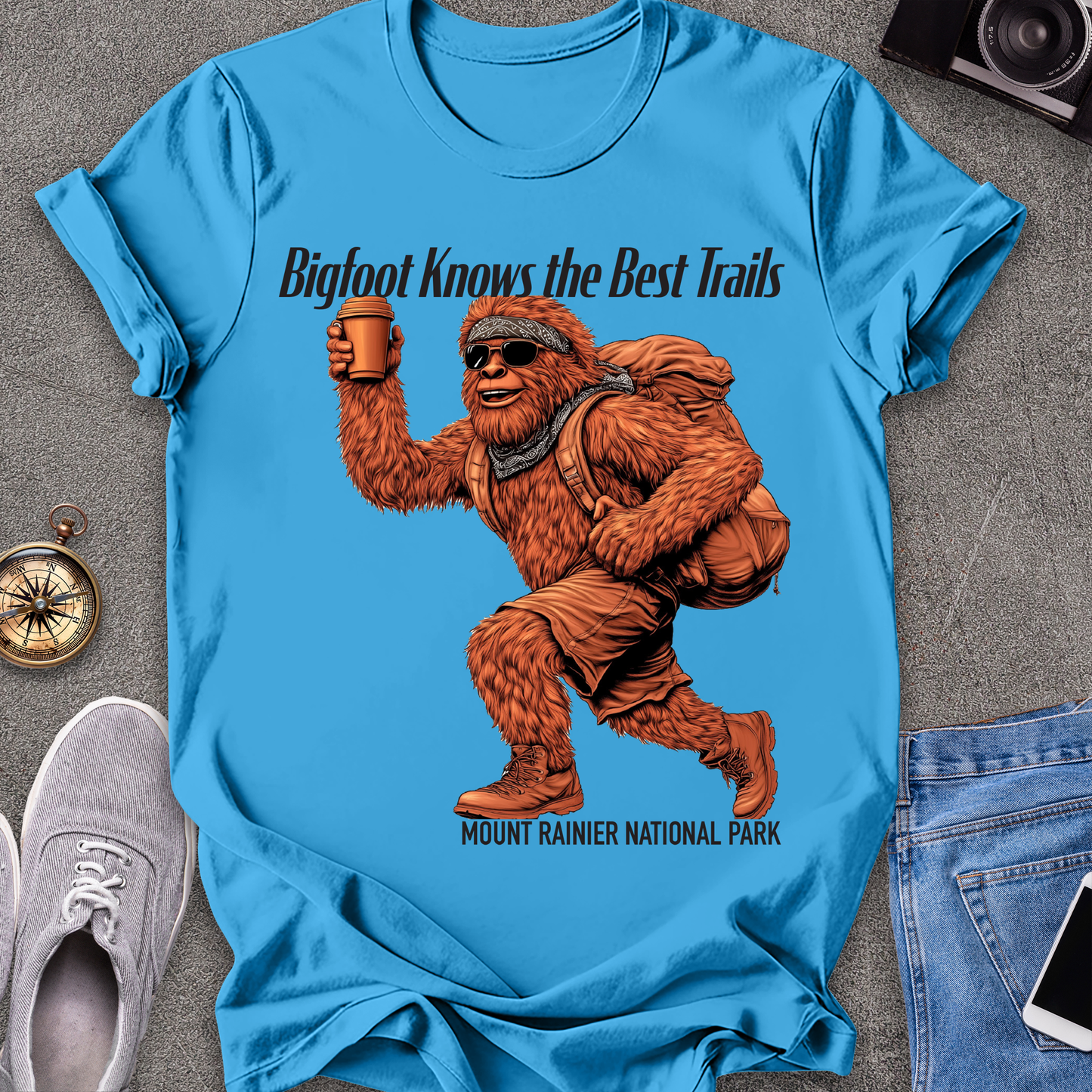 Bigfoot Knows The Best Trails - Mount Rainer National Park, Washington State TX T-Shirt