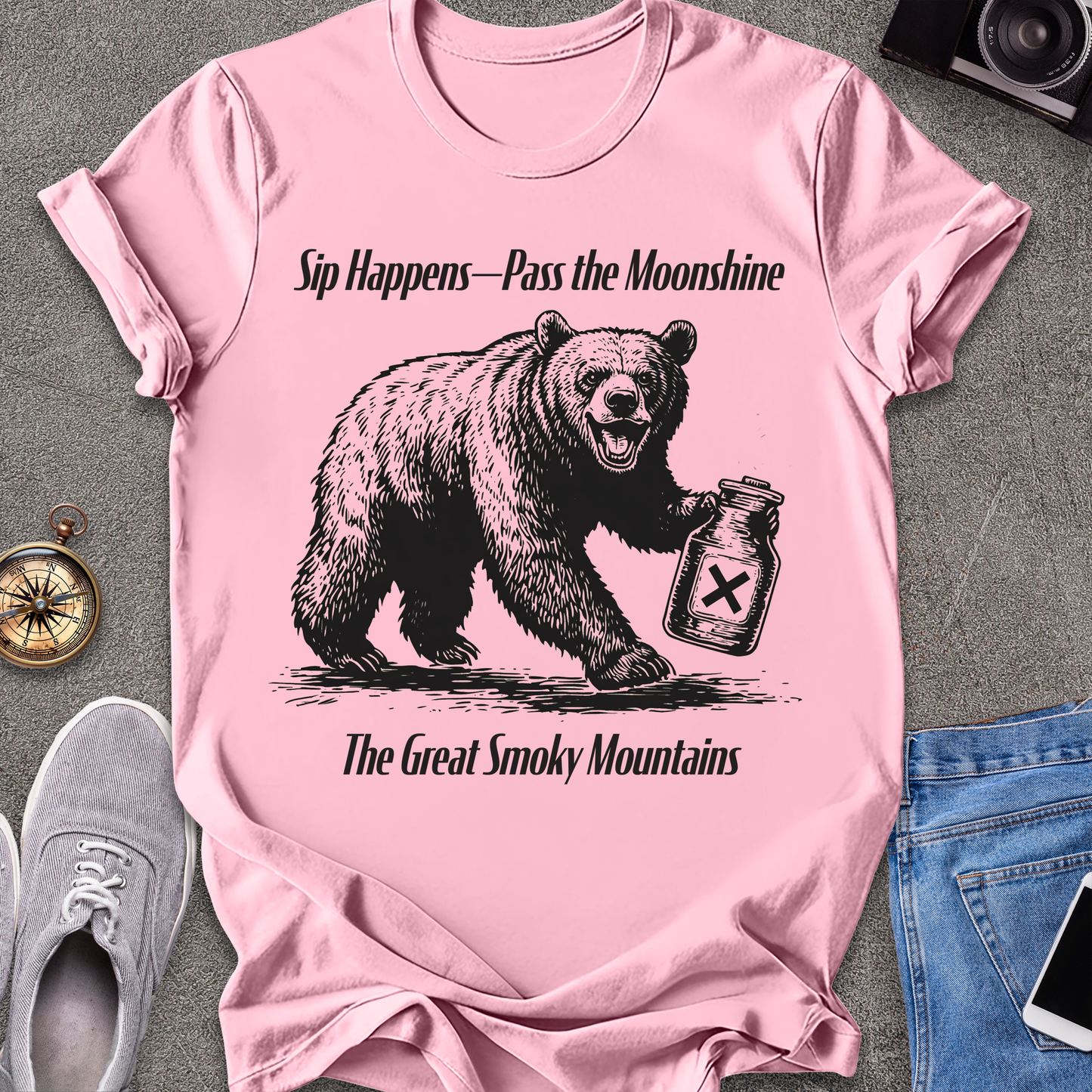 Sip Happens - Pass the Moonshine - The Great Smoky Mountains T-Shirt