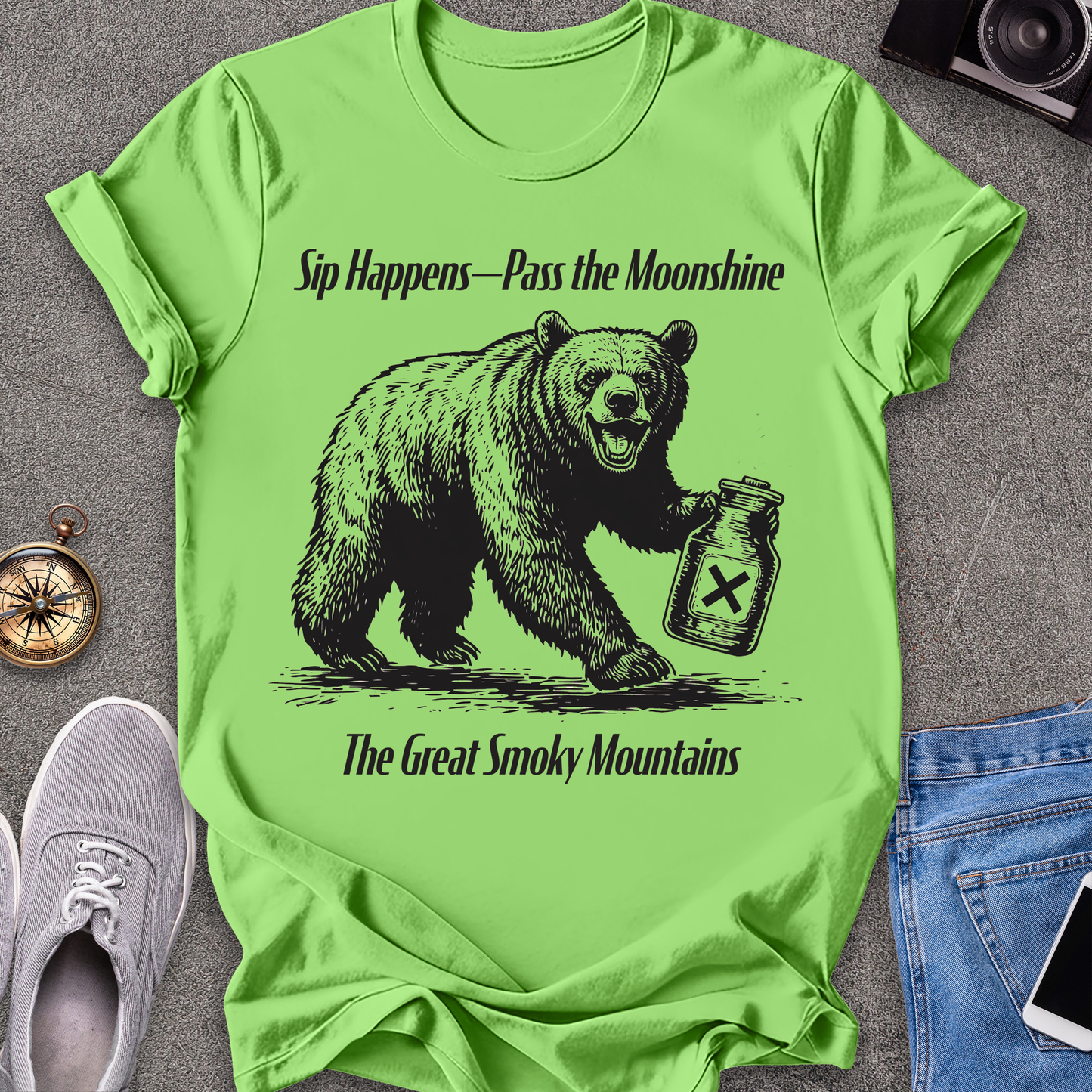 Sip Happens - Pass the Moonshine - The Great Smoky Mountains T-Shirt