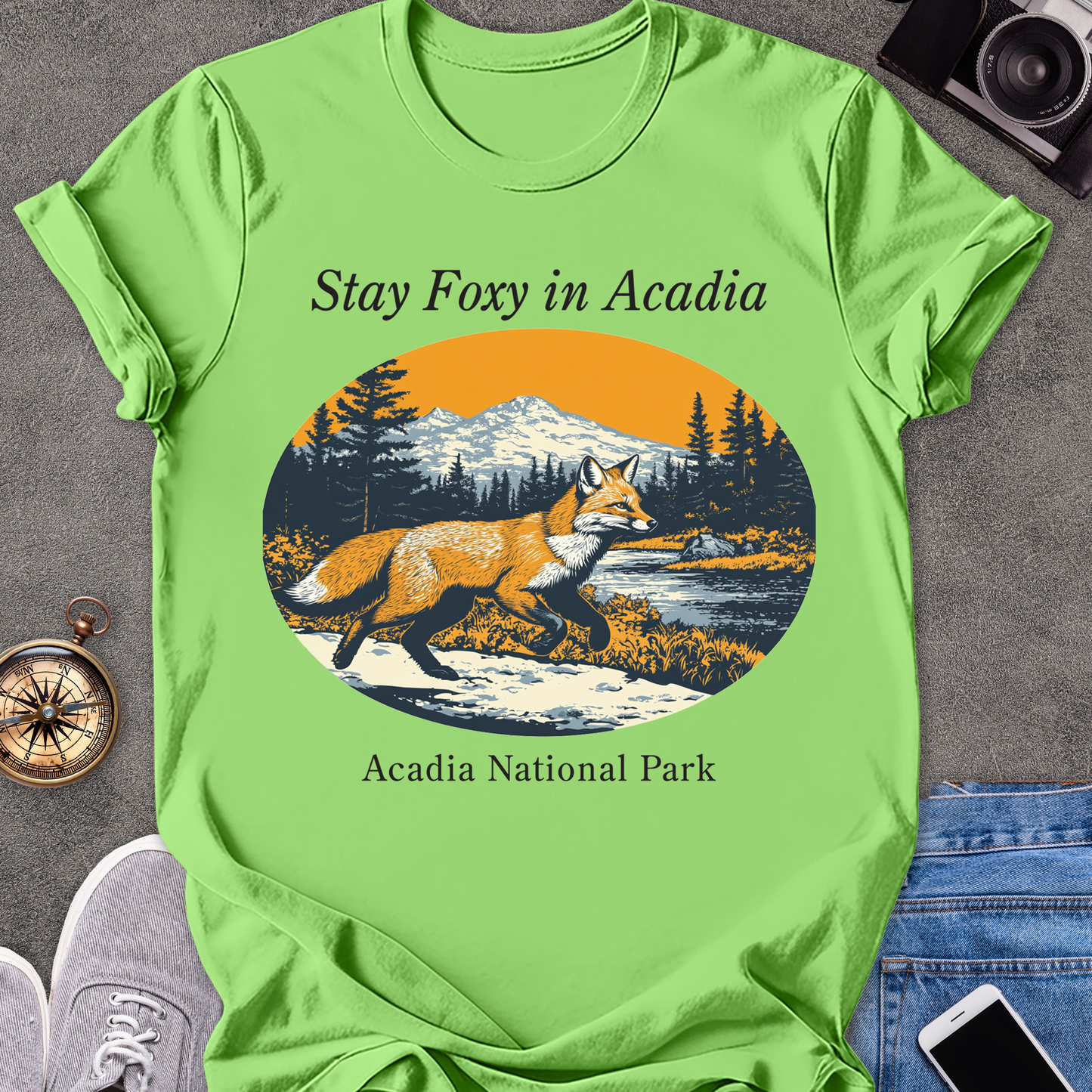 Stay Foxy In Acadia | Unisex Softstyle T-Shirt | Acadia National Park Tee