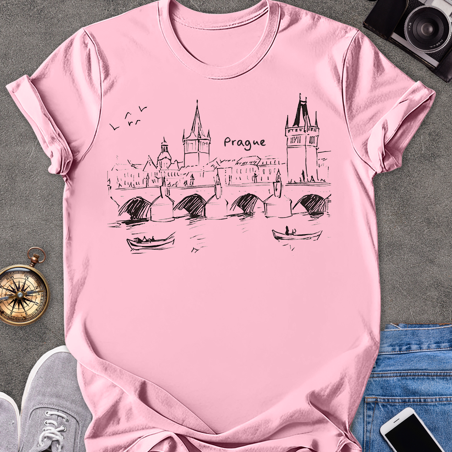 Prague - Charles Bridge Sketch | Unisex Softstyle T-Shirt | Travel Tee