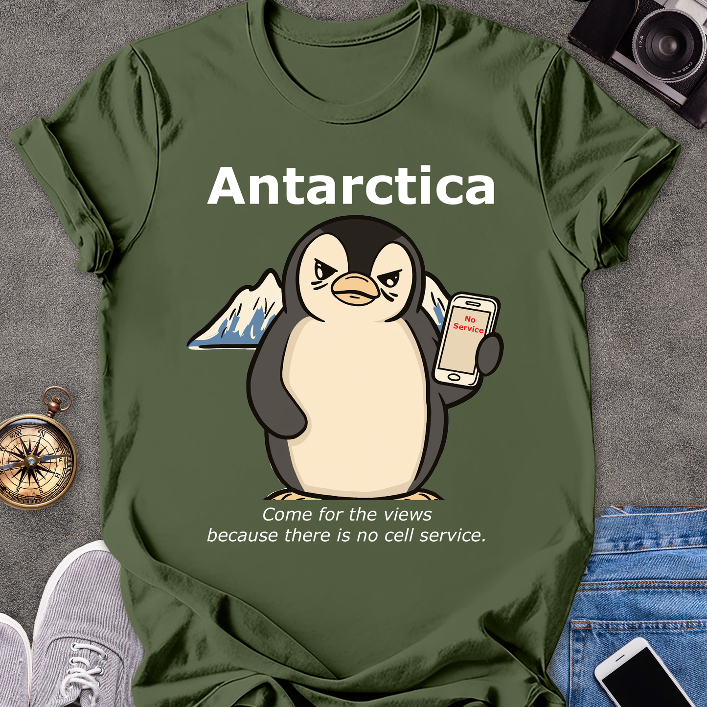 Antartica-Come For The Views Because There Is No Cell Service | Unisex Softstyle T-Shirt | Funny Travel Tee