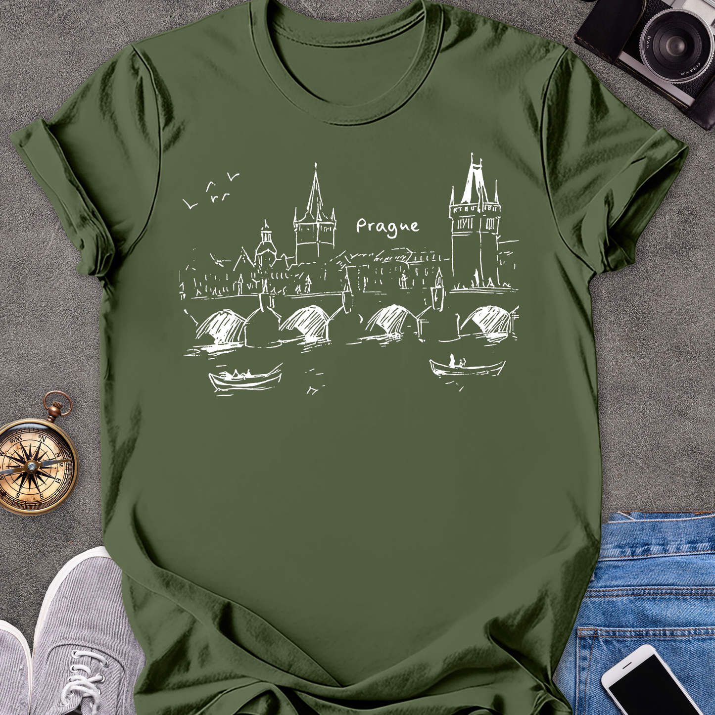 Prague - Charles Bridge Sketch | Unisex Softstyle T-Shirt | Travel Tee
