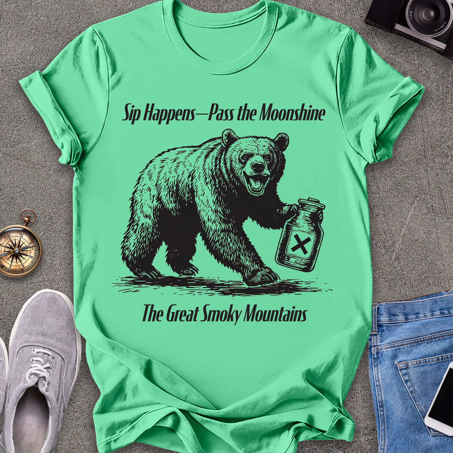 Sip Happens - Pass the Moonshine - The Great Smoky Mountains T-Shirt