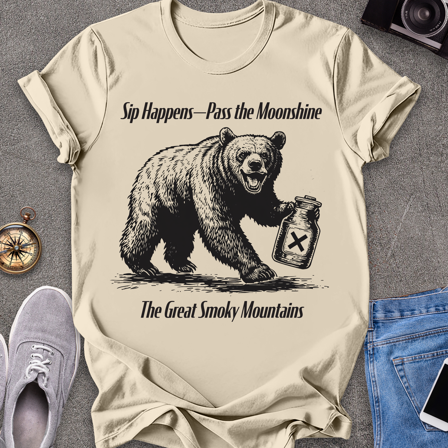 Sip Happens - Pass the Moonshine - The Great Smoky Mountains T-Shirt