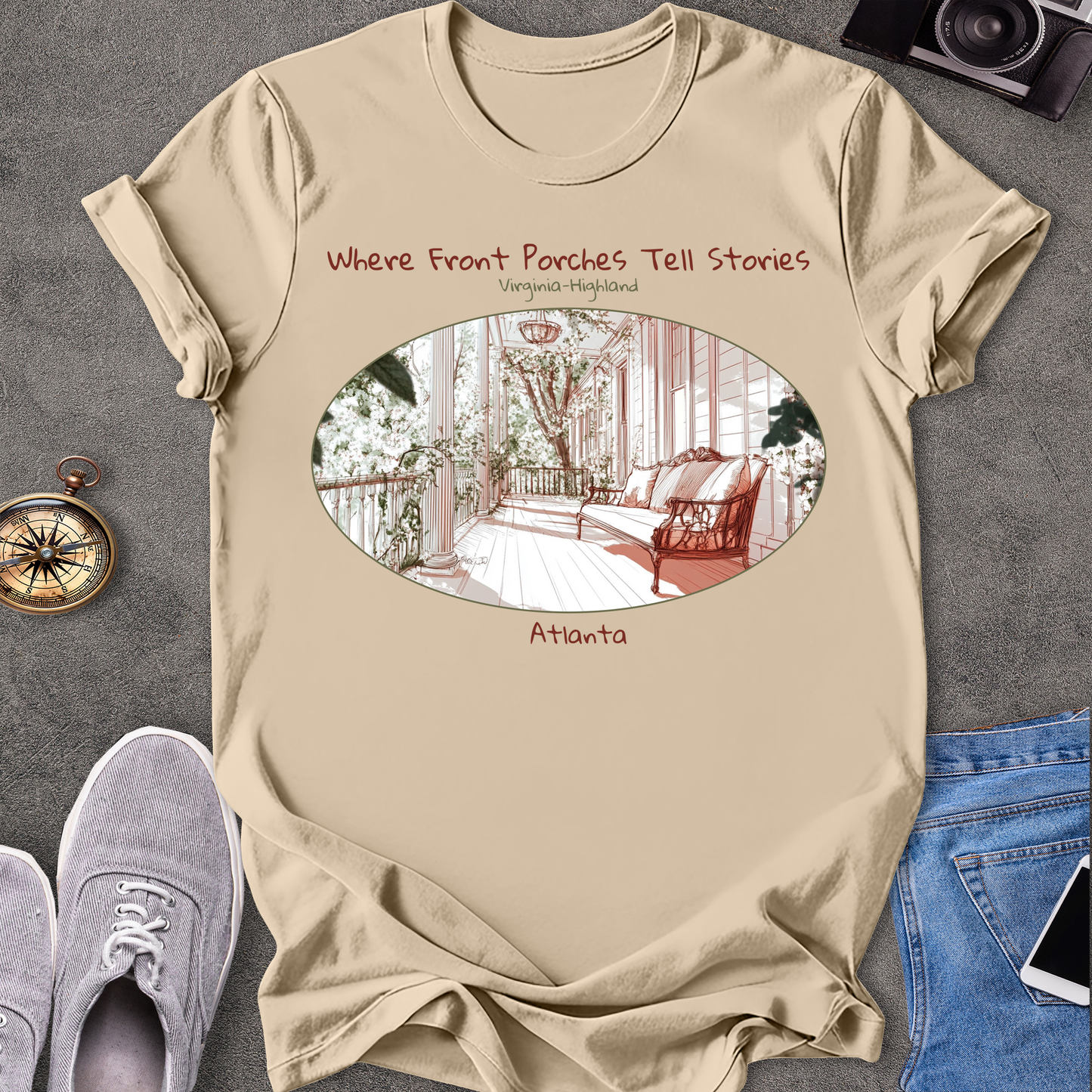 Where Front Porches Tell Stories, Virginia Highland, Atlanta Georgia T-Shirt