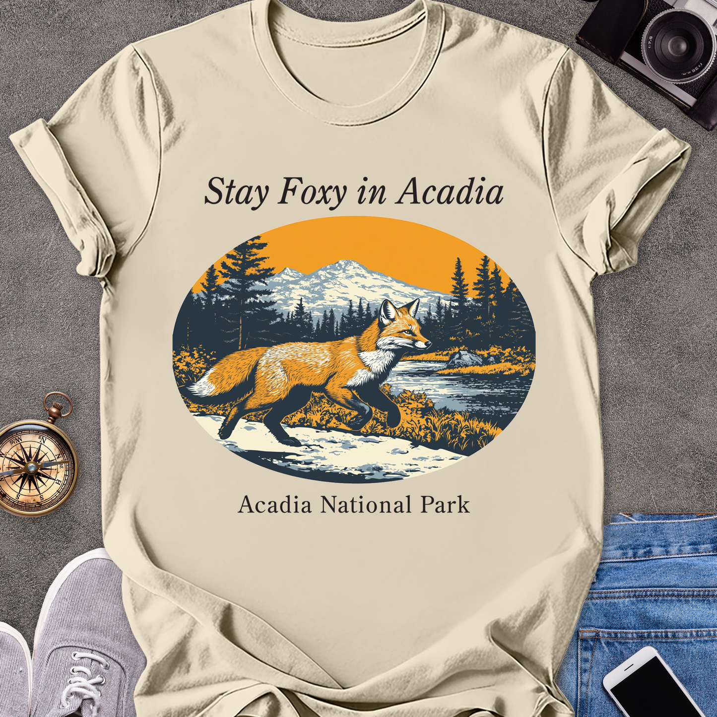 Stay Foxy In Acadia | Unisex Softstyle T-Shirt | Acadia National Park Tee