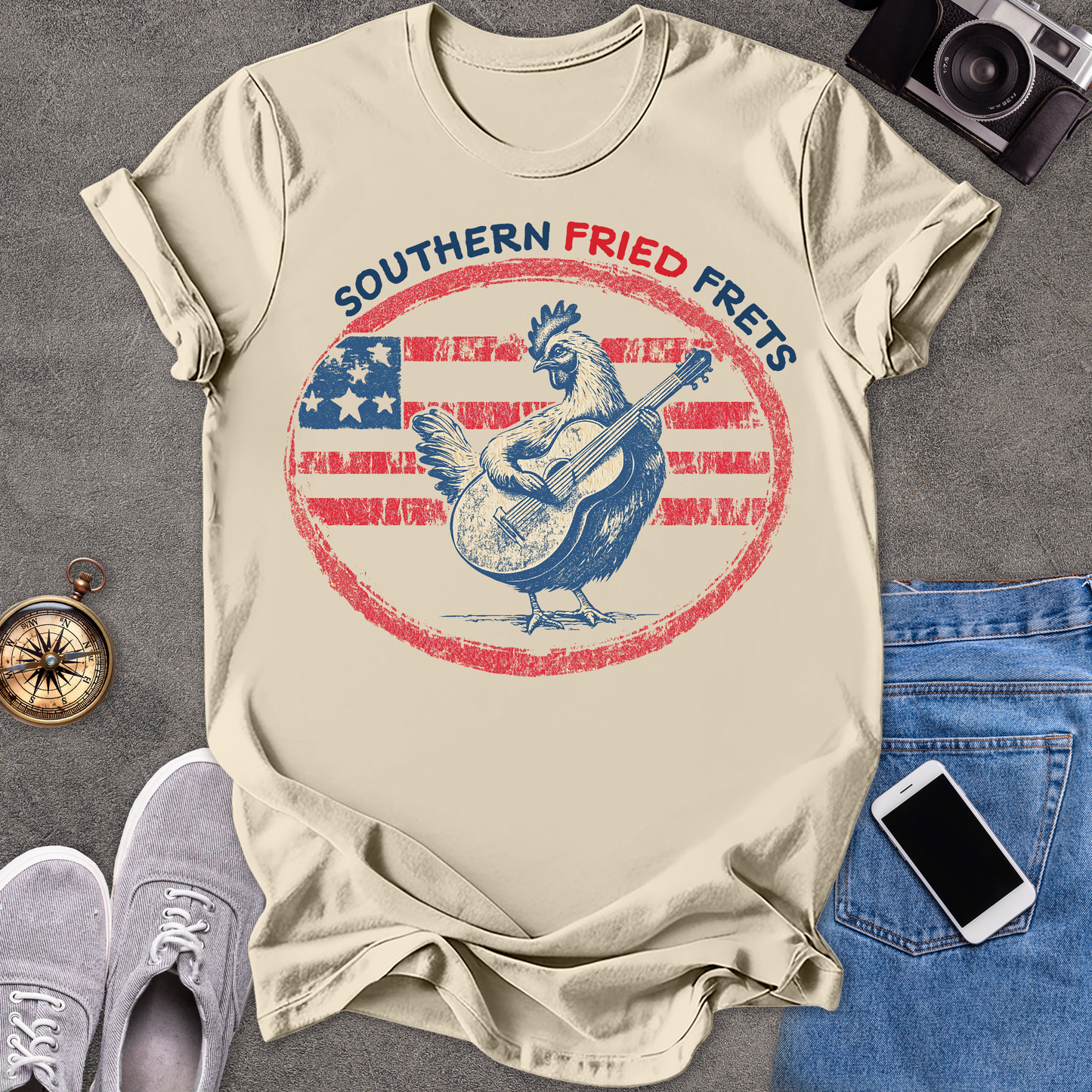 Southern Fried Frets | Unisex Softstyle T-Shirt | Fun and Casual Music Lover Tee