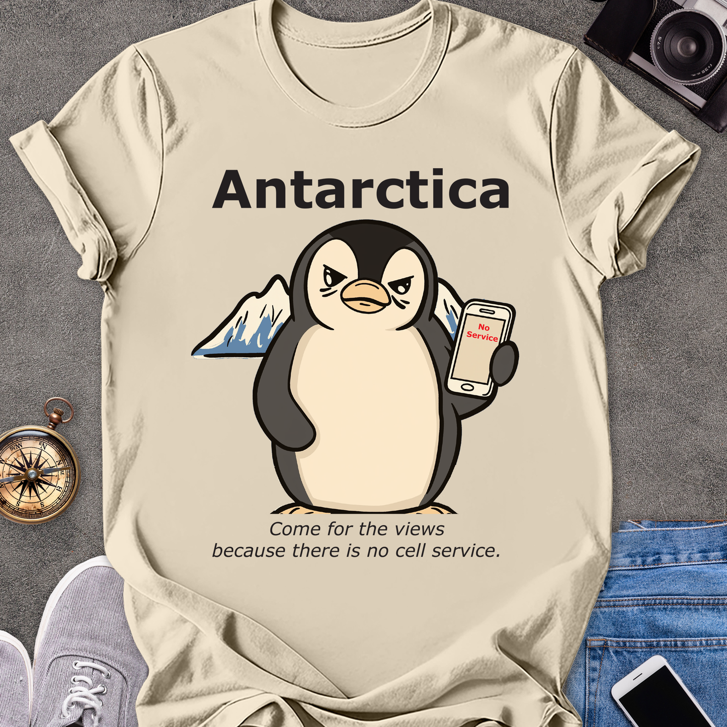 Antartica-Come For The Views Because There Is No Cell Service | Unisex Softstyle T-Shirt | Funny Travel Tee