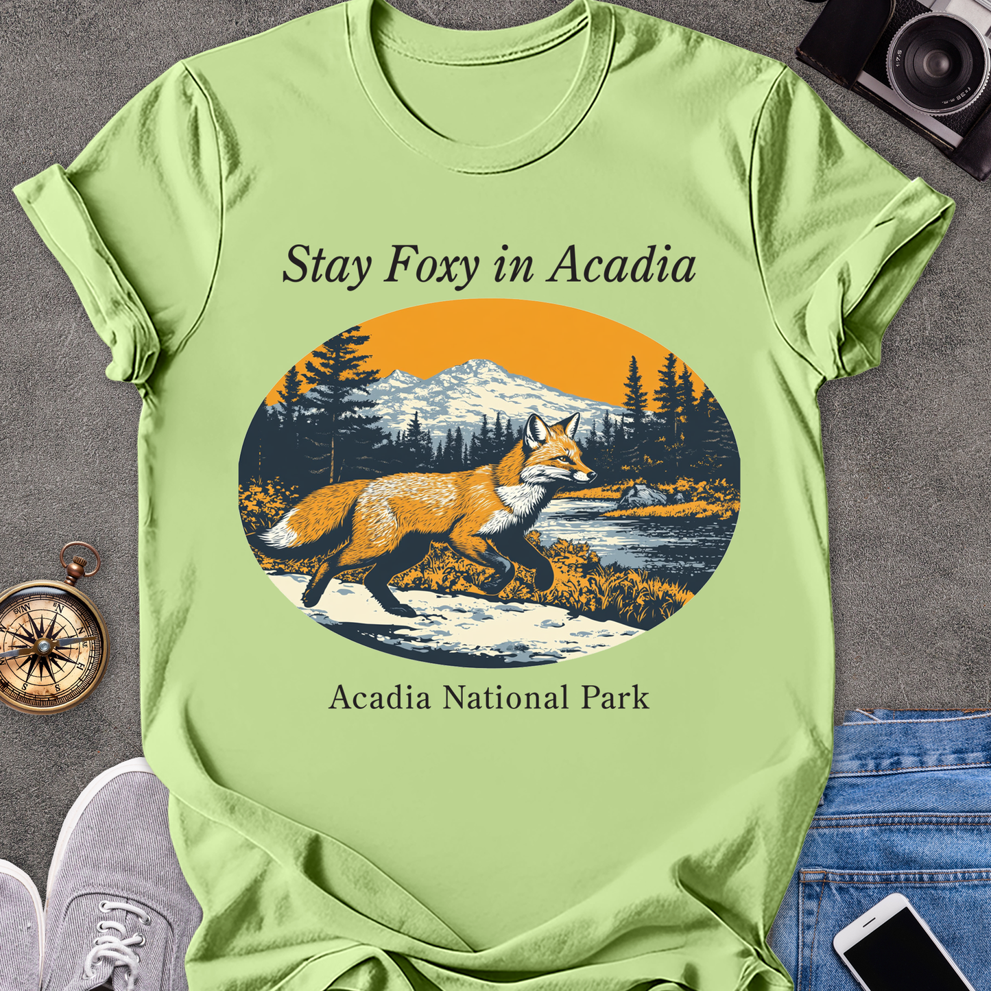 Stay Foxy In Acadia | Unisex Softstyle T-Shirt | Acadia National Park Tee