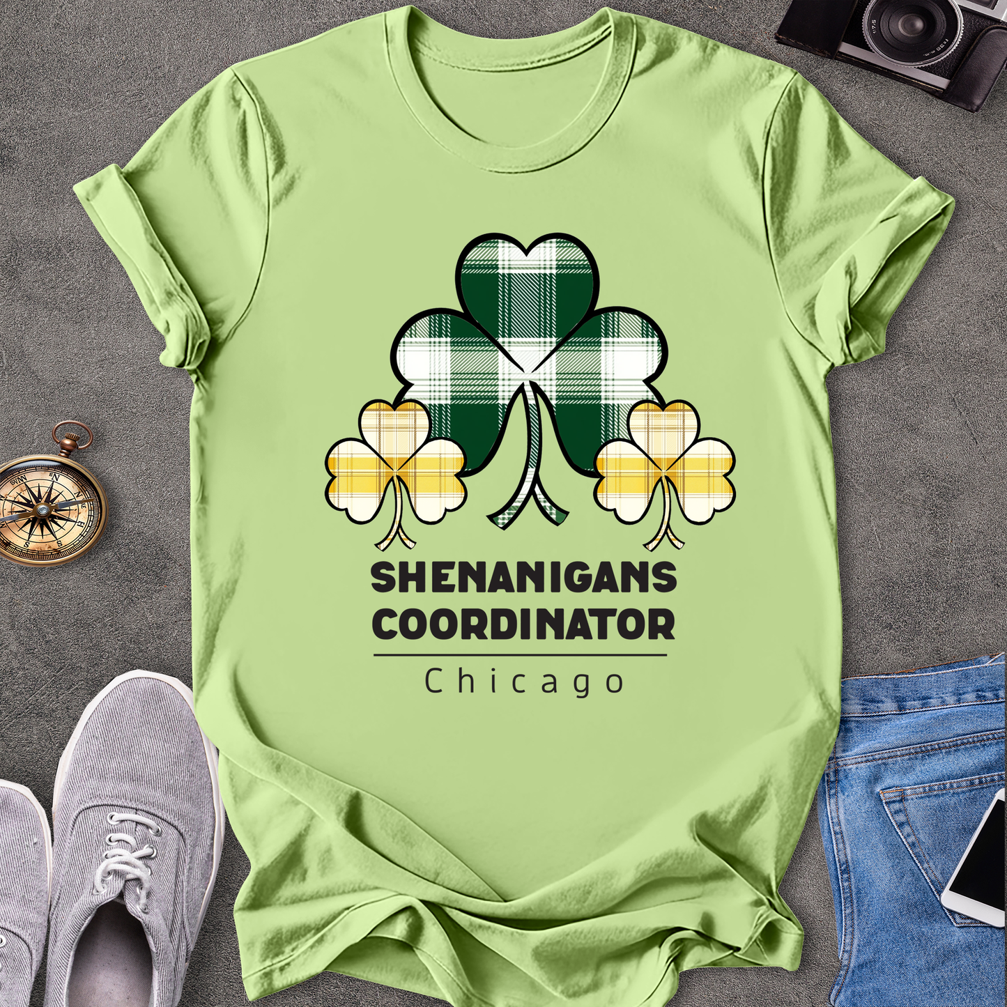 Chicago Shenanigans Coordinator T-Shirt - with yellow and green shamrocks