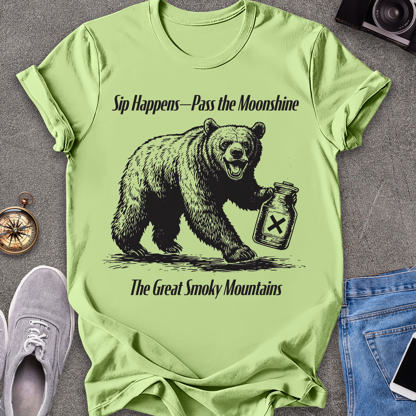 Sip Happens - Pass the Moonshine - The Great Smoky Mountains T-Shirt