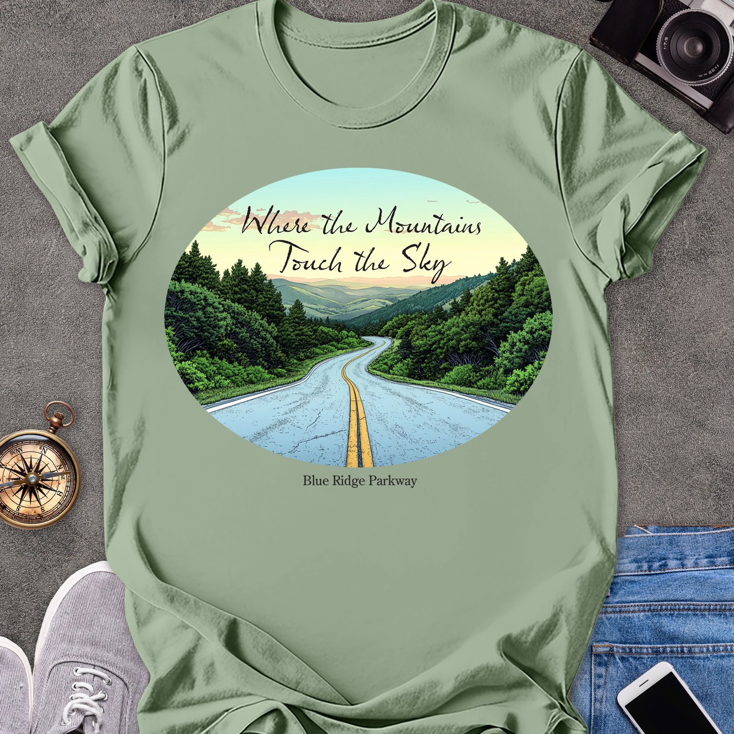 Where The Mountains Touch The Sky - The Blue Ridge Parkway | Unisex Softstyle T-Shirt | Road Trip Tee