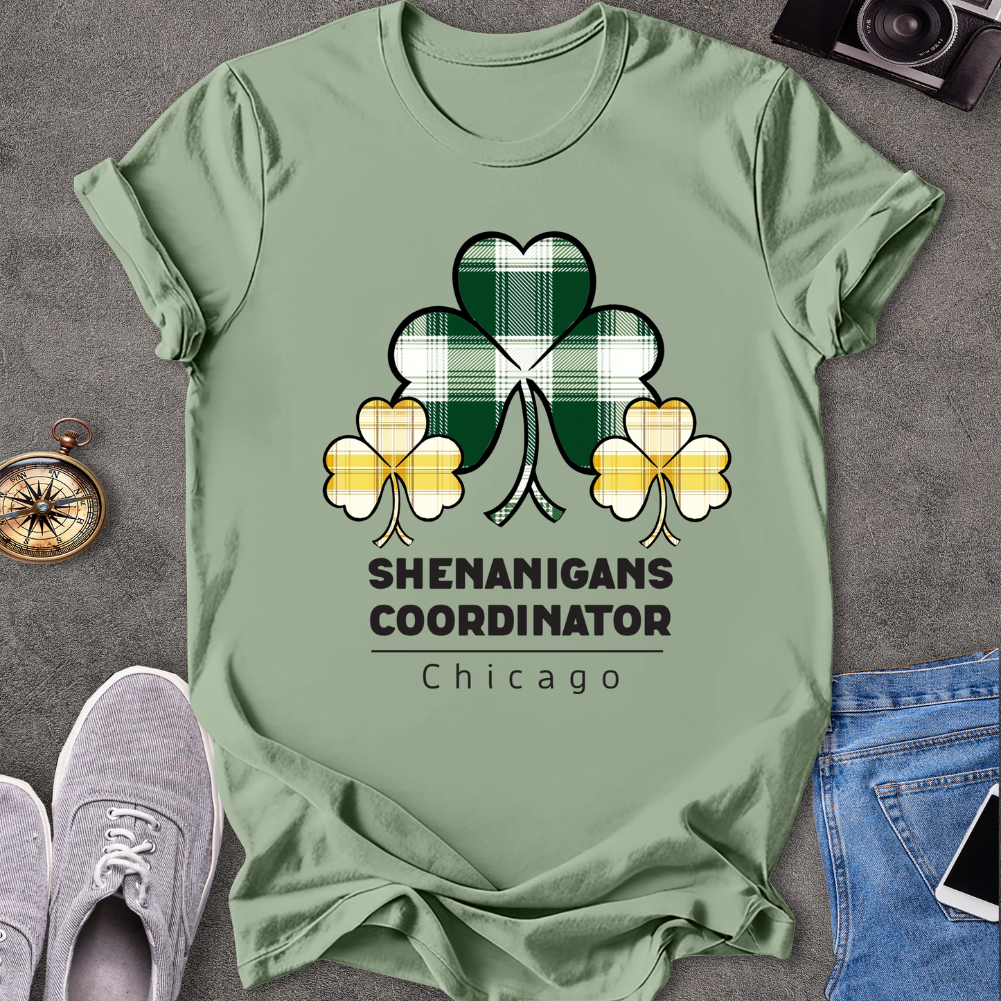 Chicago Shenanigans Coordinator T-Shirt - with yellow and green shamrocks