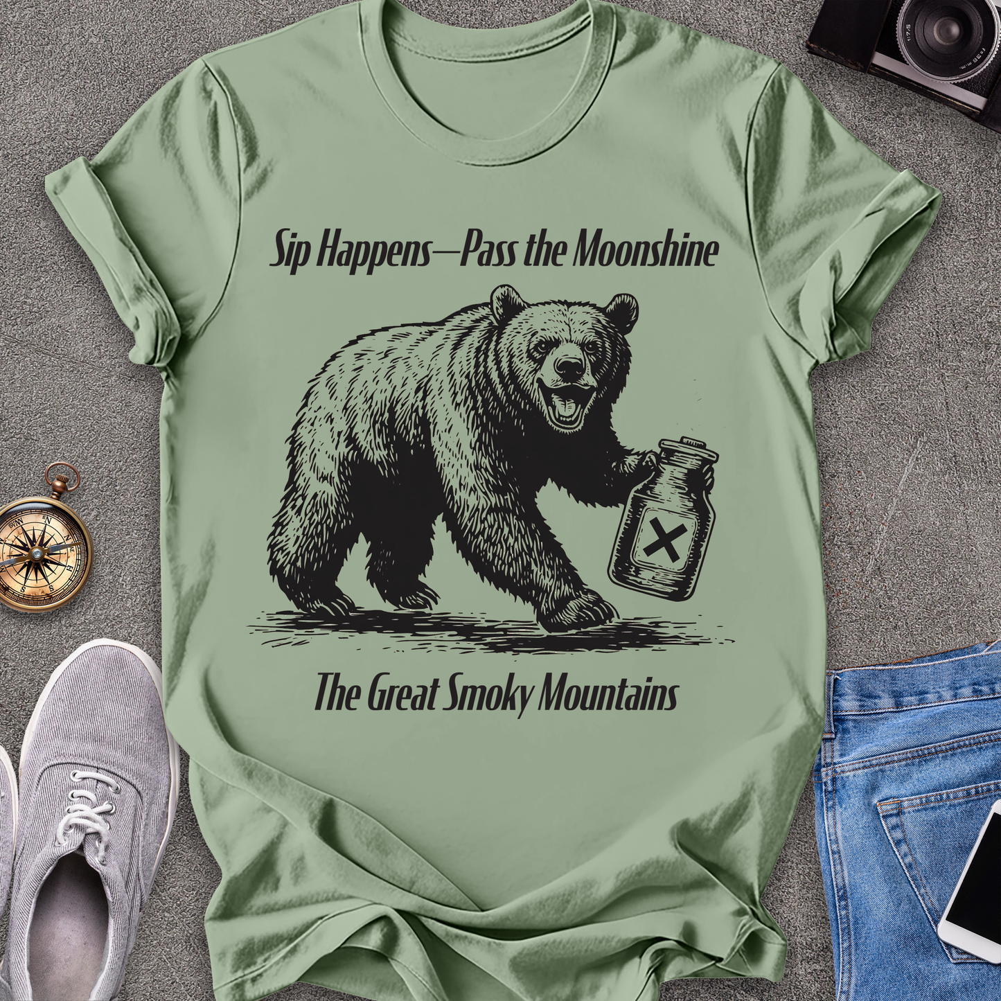 Sip Happens - Pass the Moonshine - The Great Smoky Mountains T-Shirt