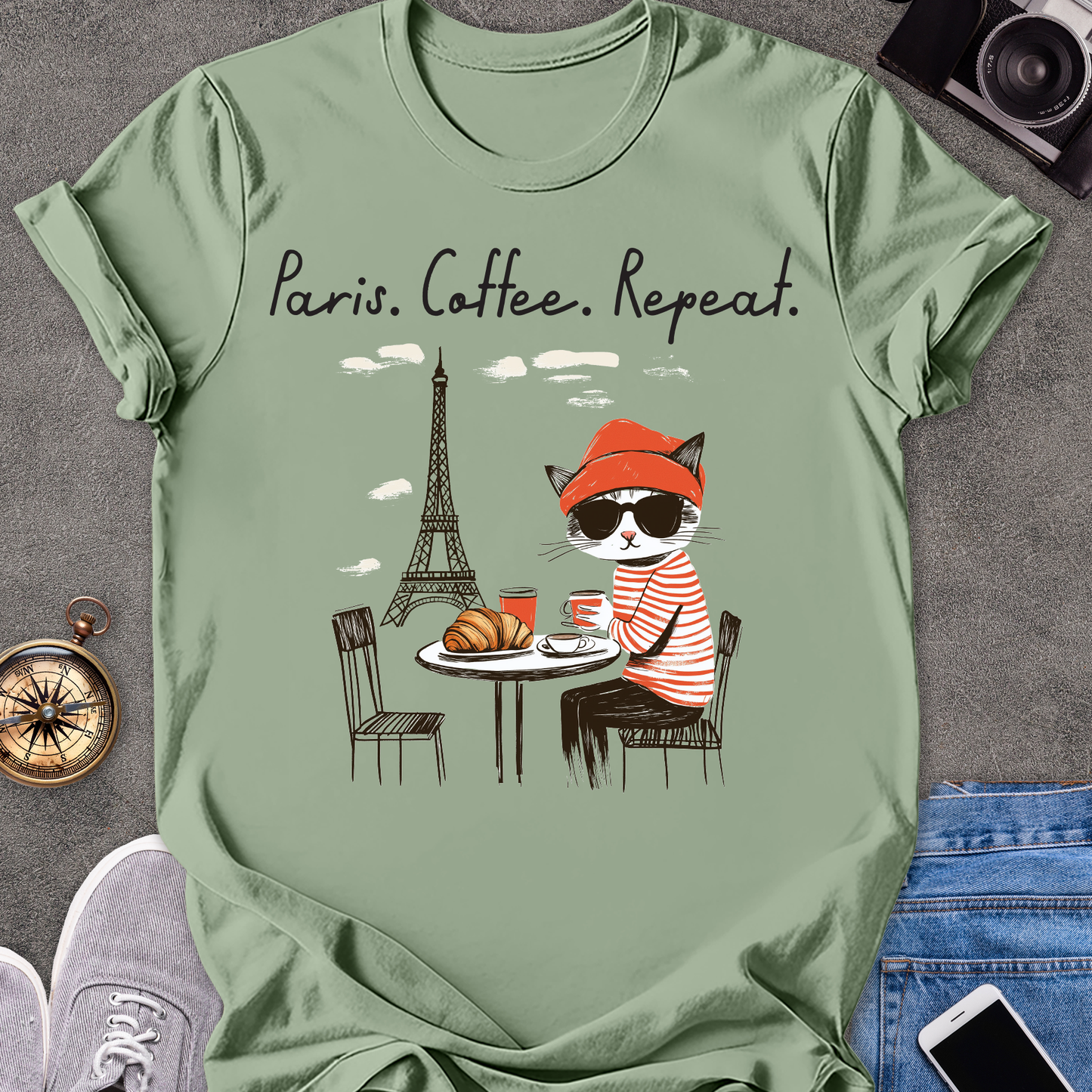 Paris. Coffee. Repeat. | Unisex Softstyle T-Shirt | France Travel Tee