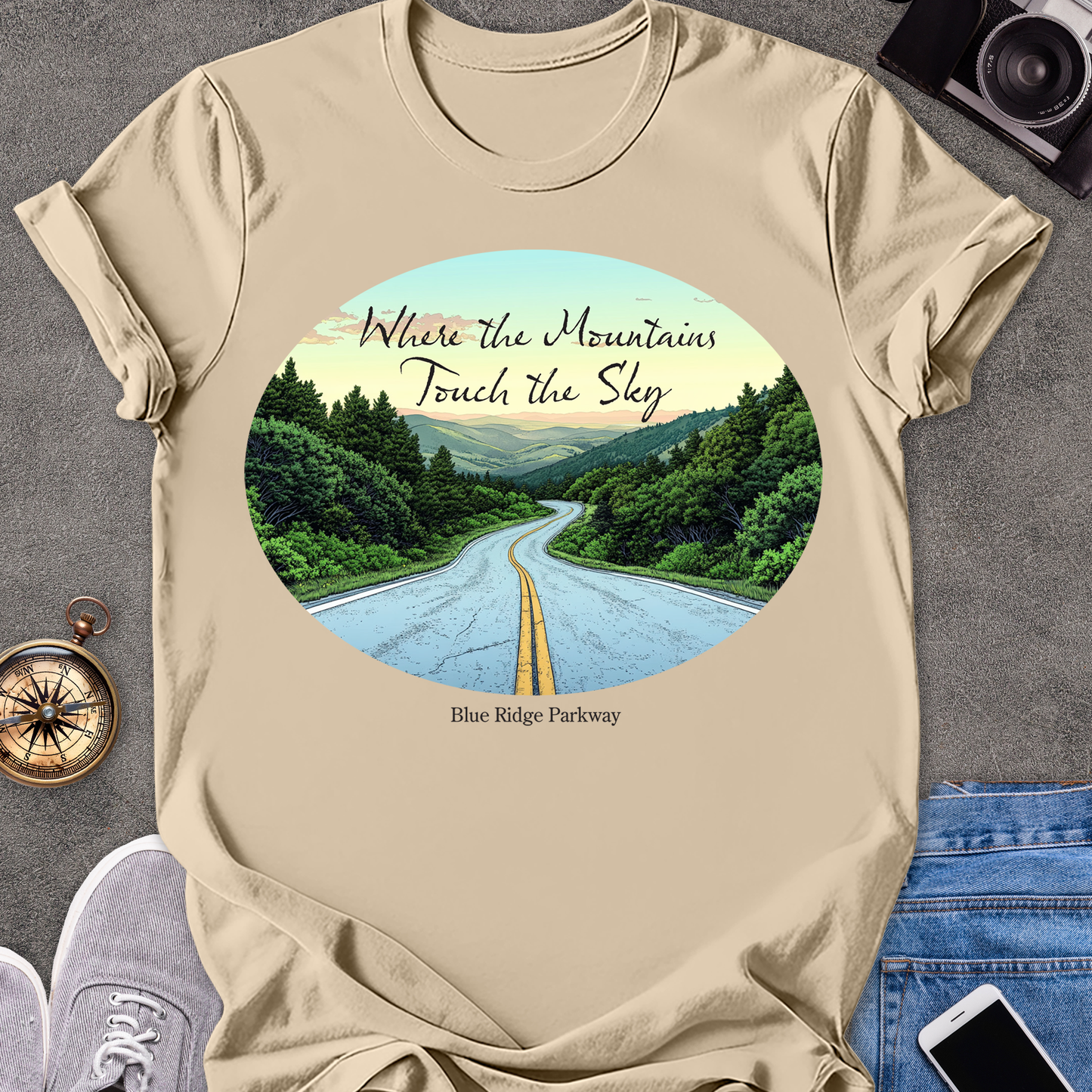 Where The Mountains Touch The Sky - The Blue Ridge Parkway | Unisex Softstyle T-Shirt | Road Trip Tee
