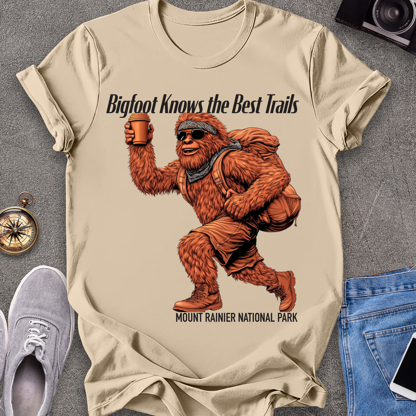 Bigfoot Knows The Best Trails - Mount Rainer National Park, Washington State TX T-Shirt