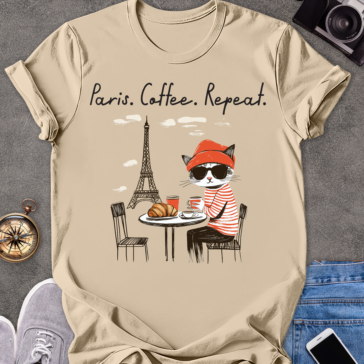 Paris. Coffee. Repeat. | Unisex Softstyle T-Shirt | France Travel Tee