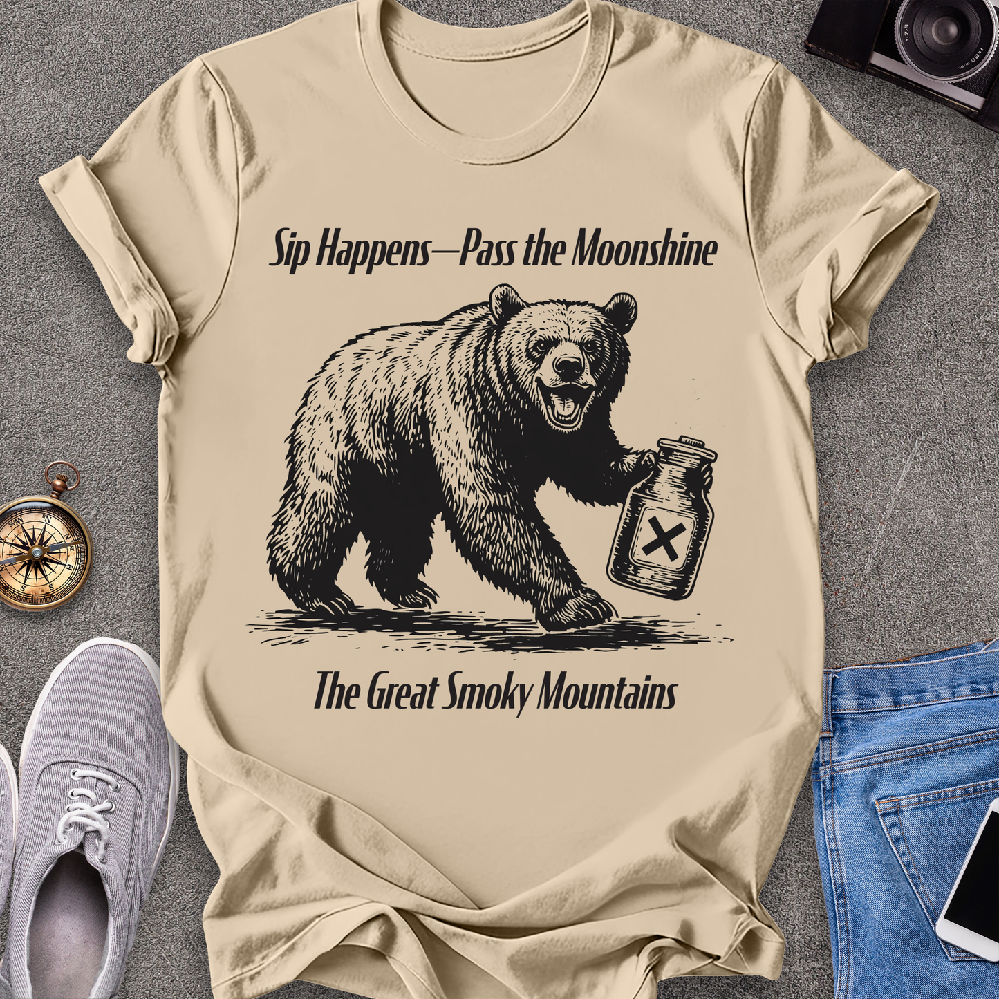 Sip Happens - Pass the Moonshine - The Great Smoky Mountains T-Shirt