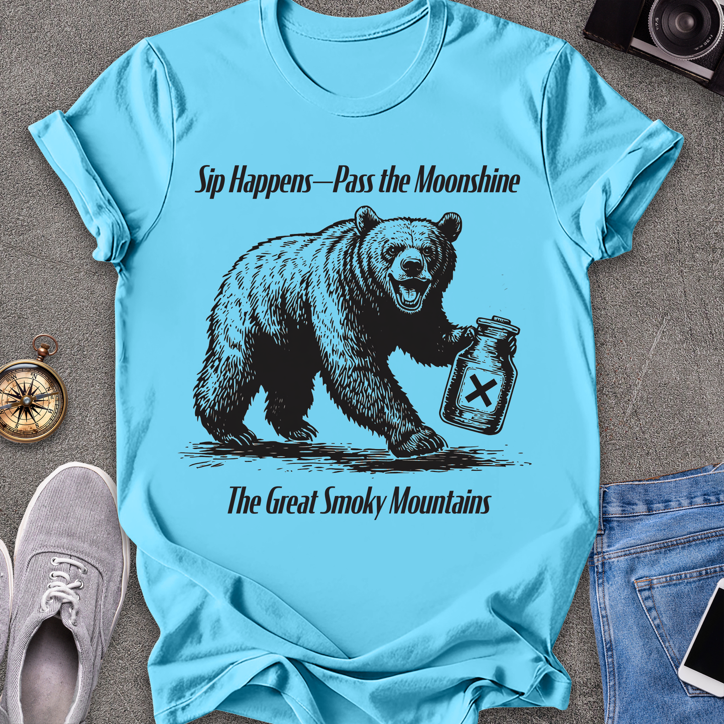 Sip Happens - Pass the Moonshine - The Great Smoky Mountains T-Shirt