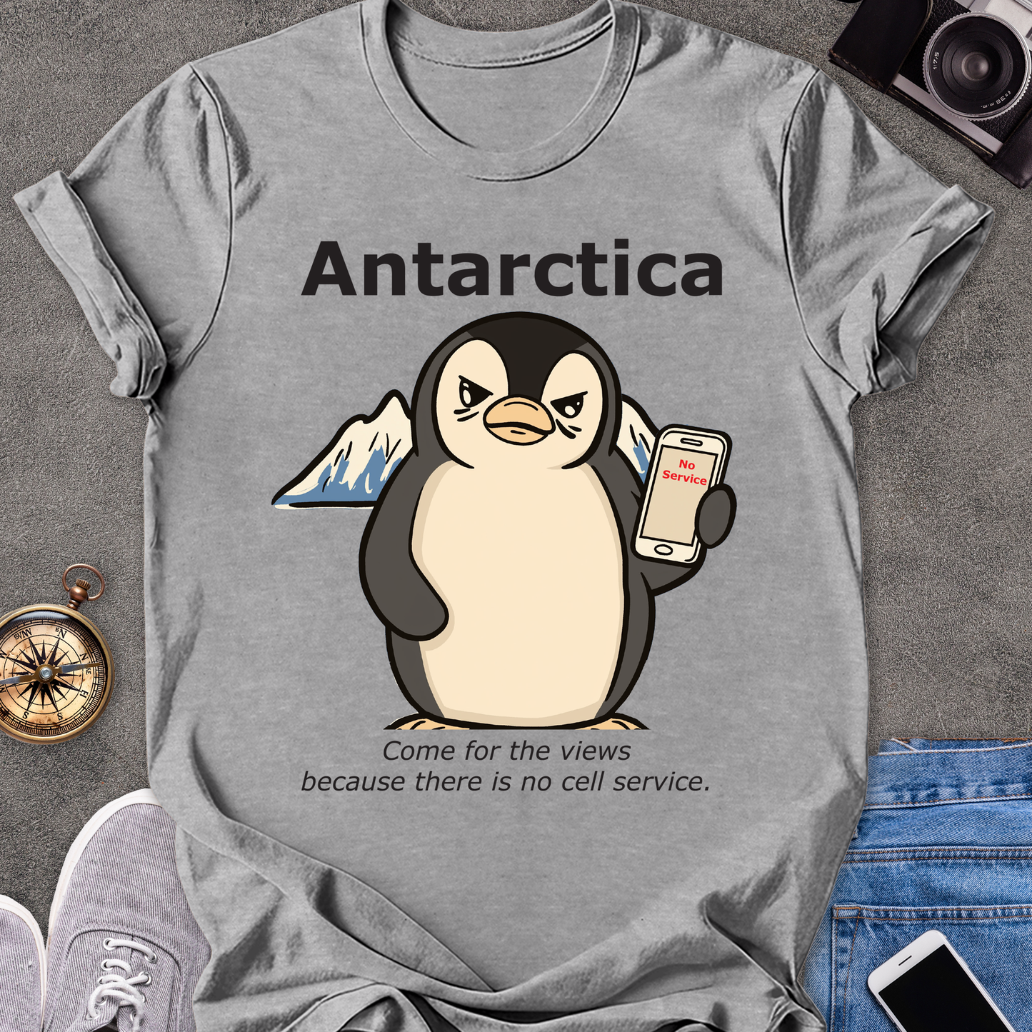 Antartica-Come For The Views Because There Is No Cell Service | Unisex Softstyle T-Shirt | Funny Travel Tee
