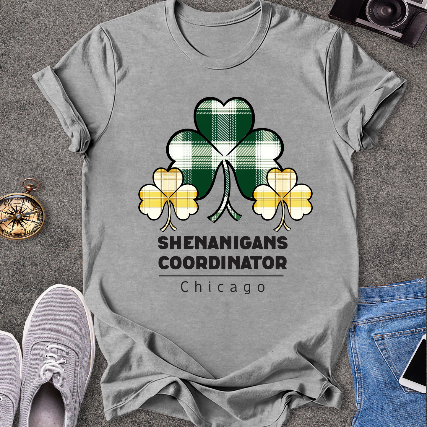 Chicago Shenanigans Coordinator T-Shirt - with yellow and green shamrocks